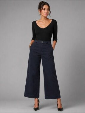 Everlane Utility Wide Leg Pants Navy Organic Cotton High Rise Ankle Size 8